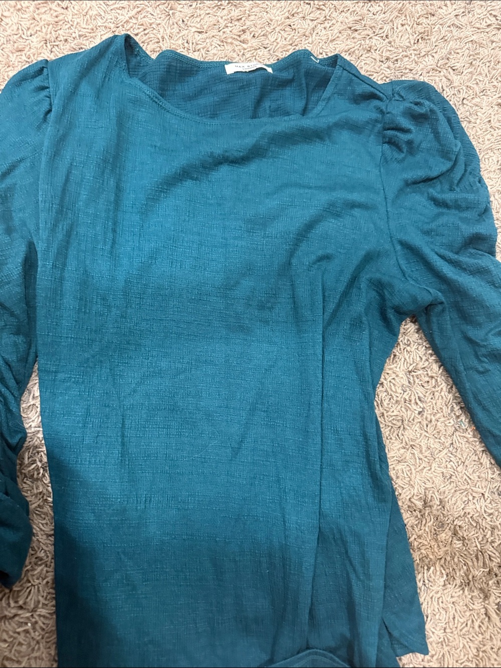 Max Studio Teal Puff Shoulder Long Sleeve Top